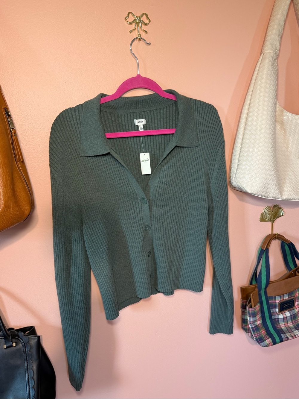 NWT Woven Ribbed Button-Front Sweater